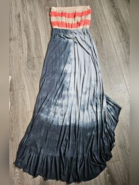 Woodleigh Knit Tube Top Gray Tie Dye Maxi Dress Small